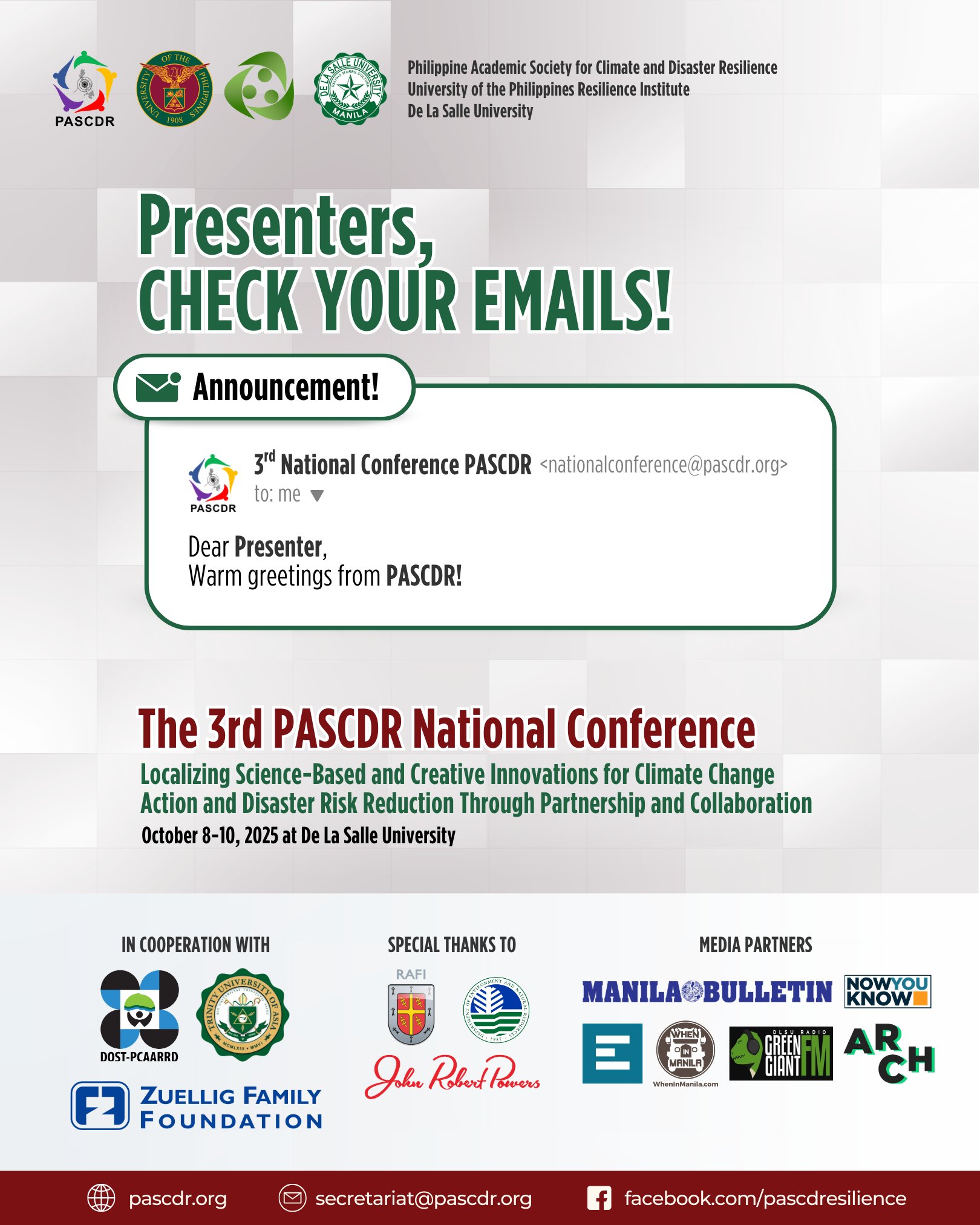 Presenters, check your inbox!